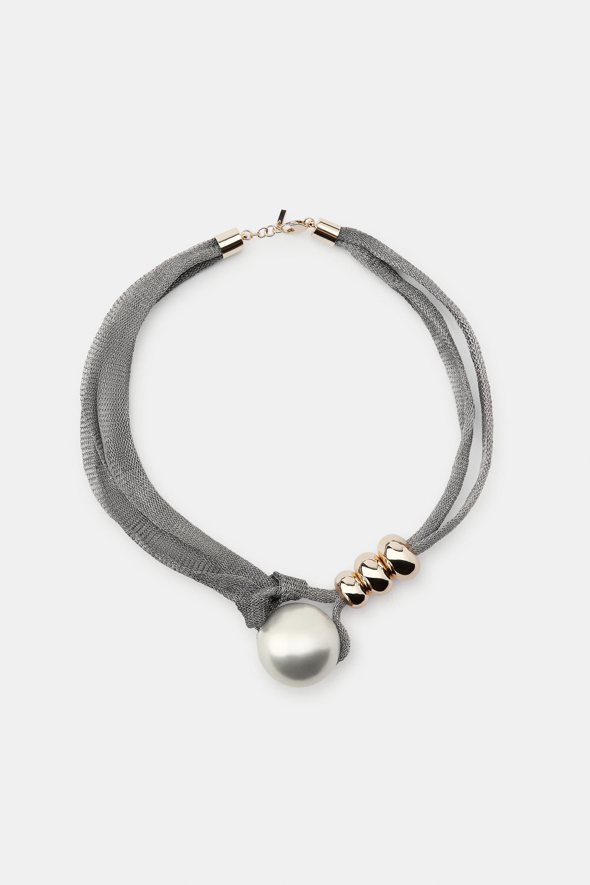 COLLIER DOUBLE MAILLES BOULES PERLE